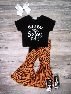 Sydney So Sweet Little Miss Sassy Pants Tiger Stripe Bell Bottom Girls Boutique Outfit