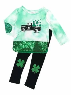 Sydney So Sweet Loads Of Luck Green Sequin Shamrock Patch Girls St. Patrick's Day Outfit