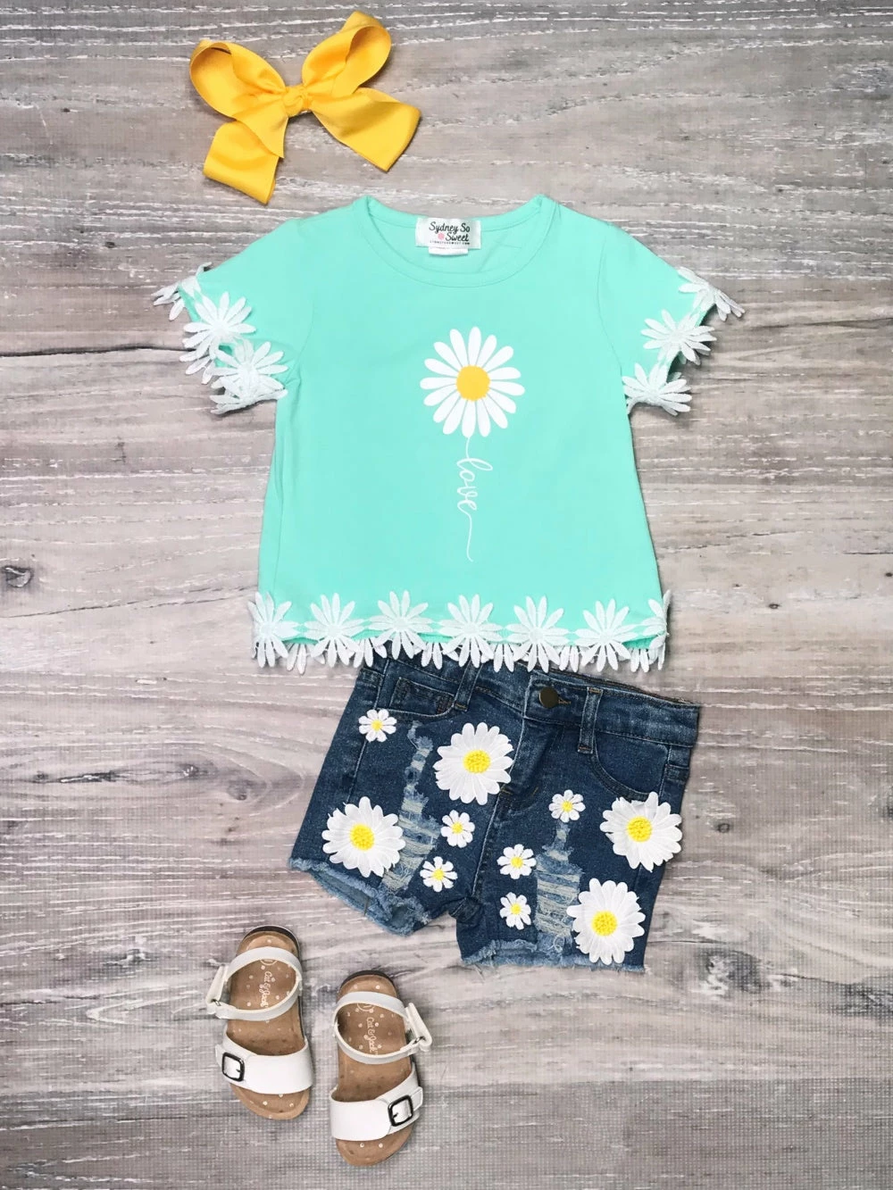 Sydney So Sweet New Arrivals Love Daisy Love Mint Lace Denim Girls Shorts Outfit 1 Sydney So Sweet New Arrivals Love Daisy Love Mint Lace Denim Girls Shorts Outfit