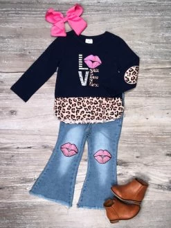 Sydney So Sweet Love Kiss Cheetah Navy Flare Denim Girls Outfit