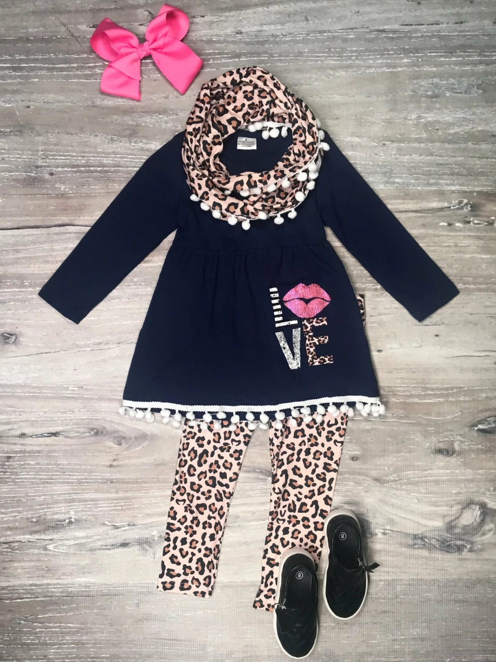 Sydney So Sweet Love Kiss Cheetah Navy Pom Pom Girls Scarf Outfit 1 Sydney So Sweet Love Kiss Cheetah Navy Pom Pom Girls Scarf Outfit