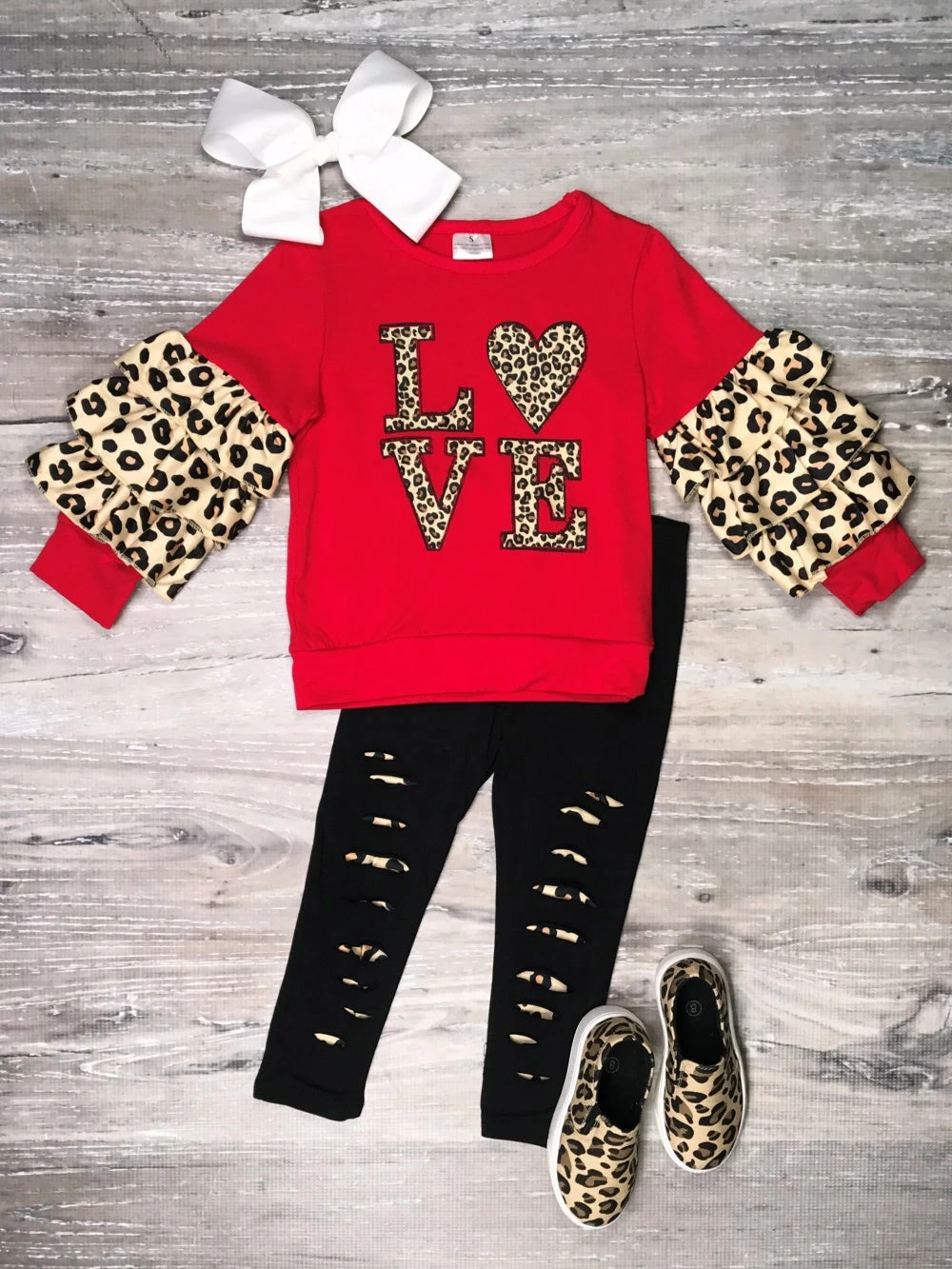 Sydney So Sweet 2 Piece Pants Outfits Love You Always Cheetah Heart Ruffle Red Distressed Girls Outfit 1 Sydney So Sweet 2 Piece Pants Outfits Love You Always Cheetah Heart Ruffle Red Distressed Girls Outfit