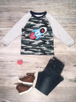 Sydney So Sweet Love You To The Moon Heart Rocket Camo Boys Raglan T-Shirt