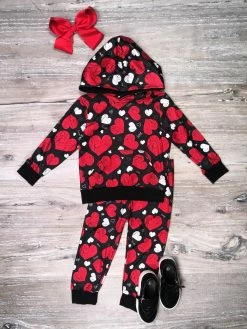 Sydney So Sweet Loungewear, Joggers, & PJ's Love Your Heart Red & Black Hooded Girls Jogger Outfit