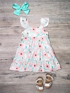 Sydney So Sweet New Arrivals Lovely Light Pink Floral Flutter Ruffle Girls Dress