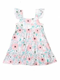 Sydney So Sweet New Arrivals Lovely Light Pink Floral Flutter Ruffle Girls Dress