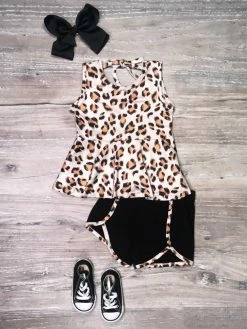 Sydney So Sweet Loving Leopard Brown & Black Peplum Tank Girls Shorts Outfit New Arrivals