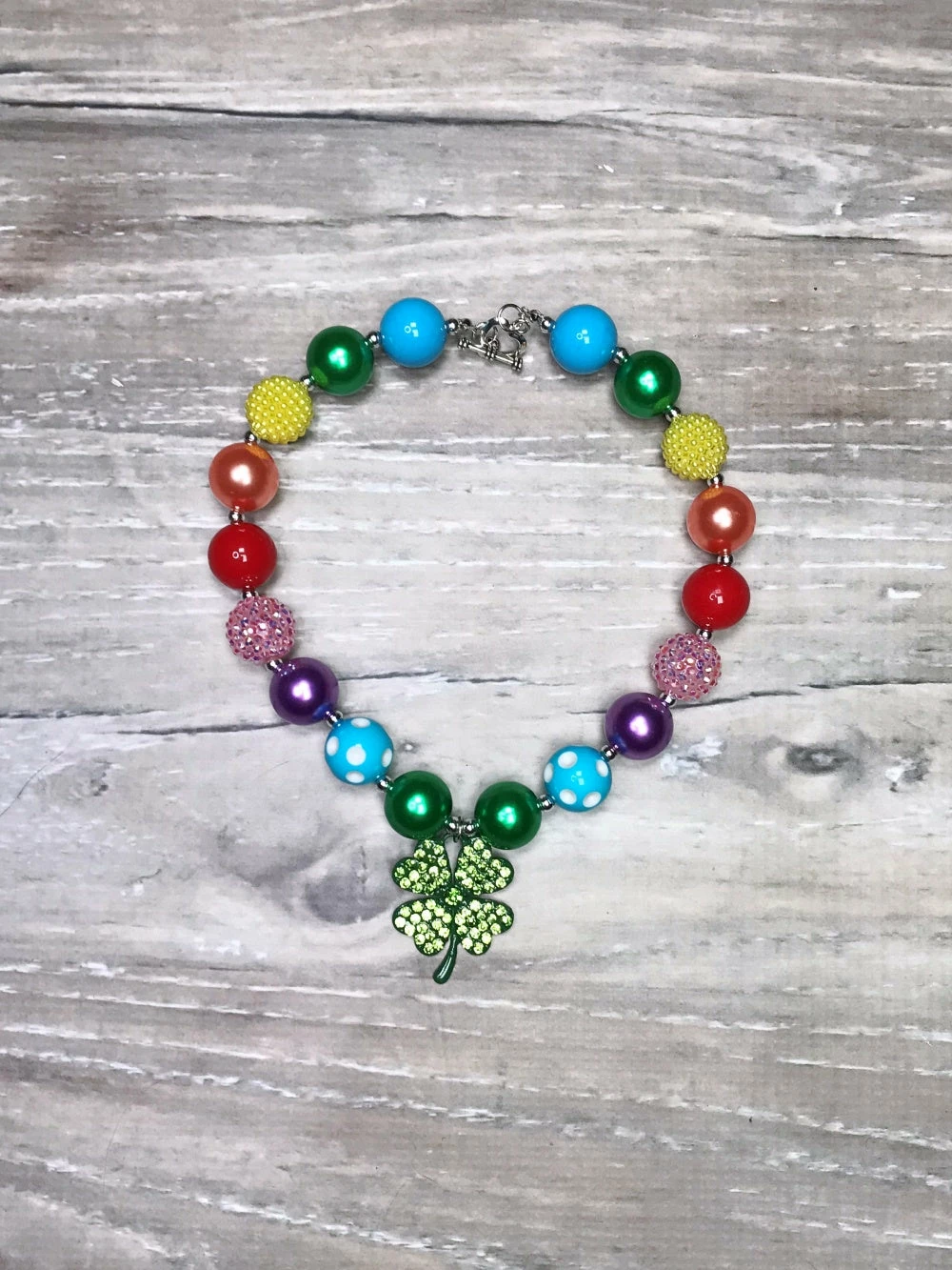 Sydney So Sweet Lucky Charms Rainbow Shamrock Chunky Bubblegum Bead Necklace St. Patrick's Day 1 Sydney So Sweet Lucky Charms Rainbow Shamrock Chunky Bubblegum Bead Necklace St. Patrick's Day