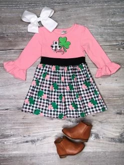 Sydney So Sweet Dresses & Skirt Sets Lucky Girl Shamrock Pink Gingham Girls St. Patrick's Day Dress