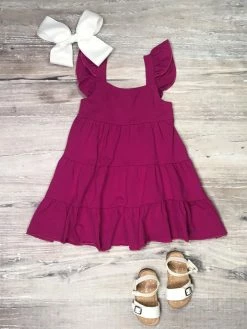 Sydney So Sweet Magenta Flutter Sleeve Ruffle Girls Dress