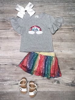 Sydney So Sweet Magical Sequin Glitter Rainbow Flutter Girls Skirt Outfit New Arrivals