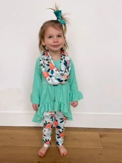 Sydney So Sweet Let It Grow Mint & Orange Floral Hi Lo Ruffle Girls Scarf Outfit