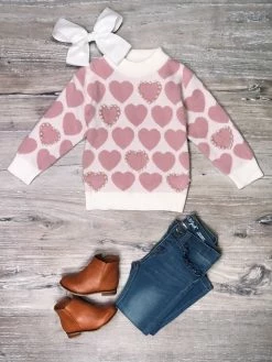 Sydney So Sweet T-Shirts & Tops Meant To Be Pink & White Pearl Heart Girls Knit Sweater Top