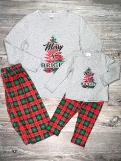 Sydney So Sweet Merry & Bright Tartan Plaid Christmas Tree Matching Family Pajamas Mom & Me Matching