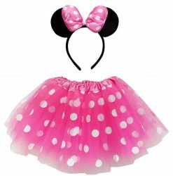 Sydney So Sweet Adult Minnie Mouse Costume - Neon Pink Polka Dot Tutu Skirt & Headband Set For Adult Or Plus Size