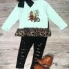 Sydney So Sweet 2 Piece Pants Outfits Mint Cheetah Ho Ho Ho Distressed Leggings Girls Christmas Outfit