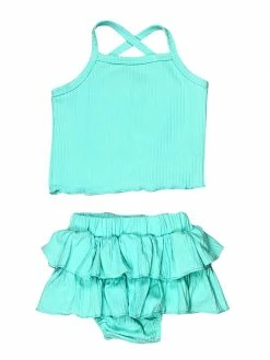 Sydney So Sweet Mint Ribbed Knit Ruffle Bloomer Baby Girl Set