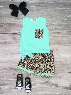 Sydney So Sweet Mint To Be Cheetah Pom Pom Girls Shorts Outfit