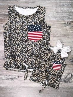 Sydney So Sweet Mommy And Me - Flag Pocket Leopard Tie Matching Tank Top