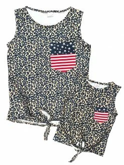 Sydney So Sweet Mommy And Me - Flag Pocket Leopard Tie Matching Tank Top