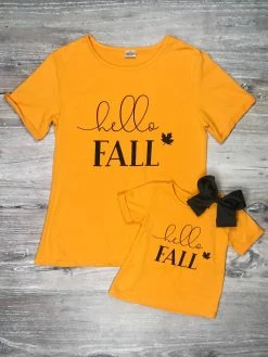 Sydney So Sweet Mommy & Me - Hello Fall Yellow Leaf Matching T-Shirt Mom & Me Matching