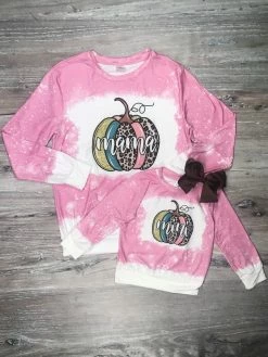 Sydney So Sweet Mommy And Me - Blush Pink Pumpkin Acid Wash Cheetah Fall Matching Top Mom & Me Matching