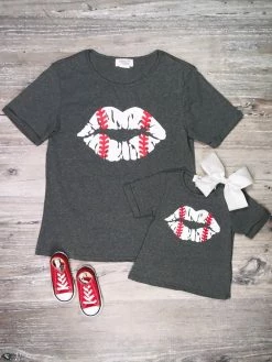 Sydney So Sweet New Arrivals Mommy And Me - Baseball Game Day Gray Matching Short Sleeve T-Shirt