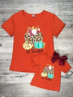 Sydney So Sweet Mommy And Me - Be Thankful Autumn Pumpkins Orange Matching T-Shirt