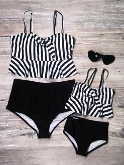 Sydney So Sweet Mommy & Me & Family Swim Mommy And Me Swim - Black & White Stripe Matching Tankini Swimsuit