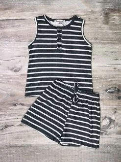 Sydney So Sweet Mommy And Me - Black & White Stripe Matching Tank Shorts Lounge Pajamas Set New Arrivals