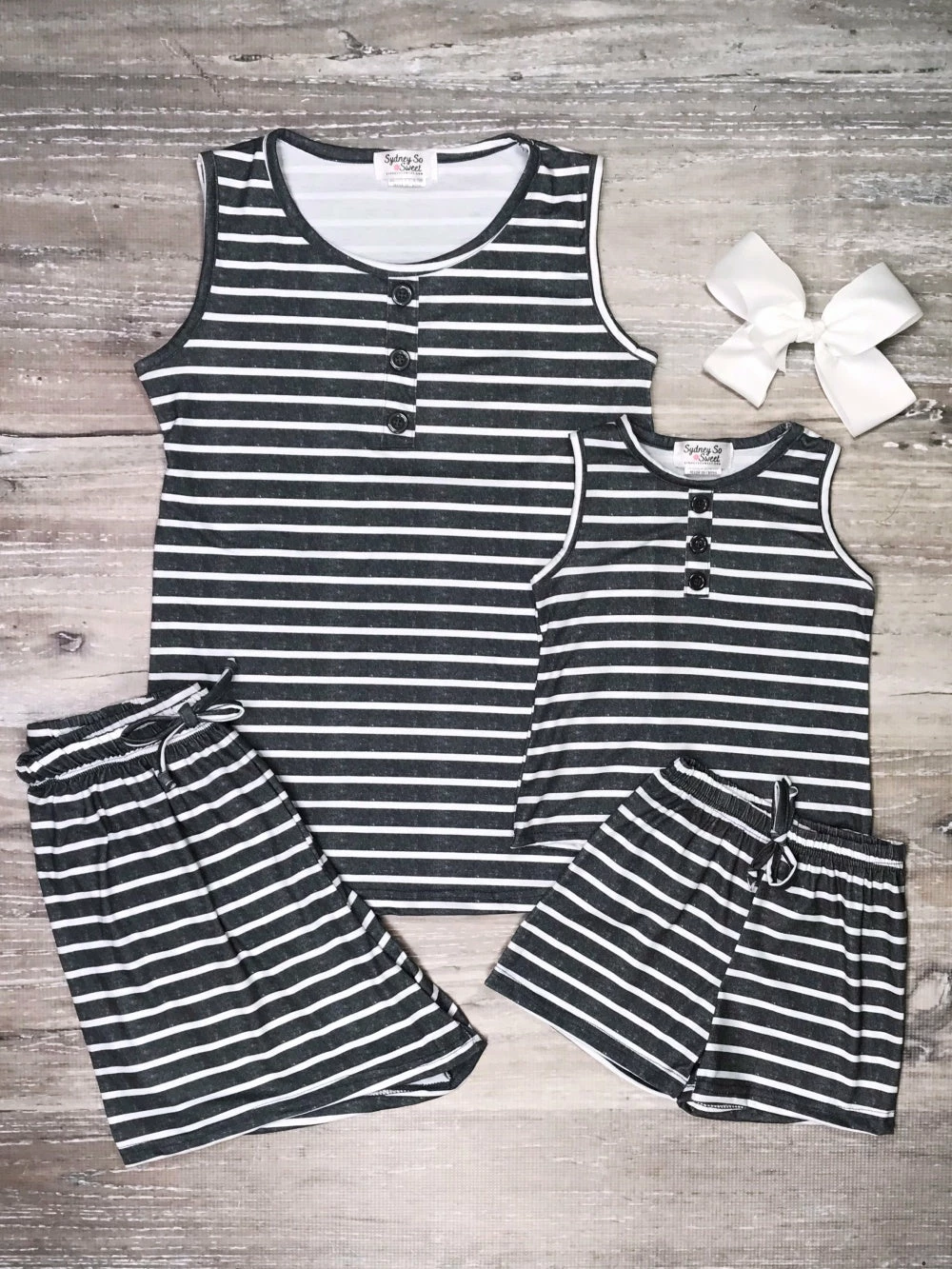 Sydney So Sweet Mommy And Me - Black & White Stripe Matching Tank Shorts Lounge Pajamas Set New Arrivals 1 Sydney So Sweet Mommy And Me - Black & White Stripe Matching Tank Shorts Lounge Pajamas Set New Arrivals