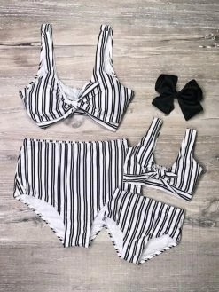 Sydney So Sweet Mommy & Me & Family Swim Mommy And Me Swimsuits - Black & White Stripe Tie Matching Two Piece Bikini
