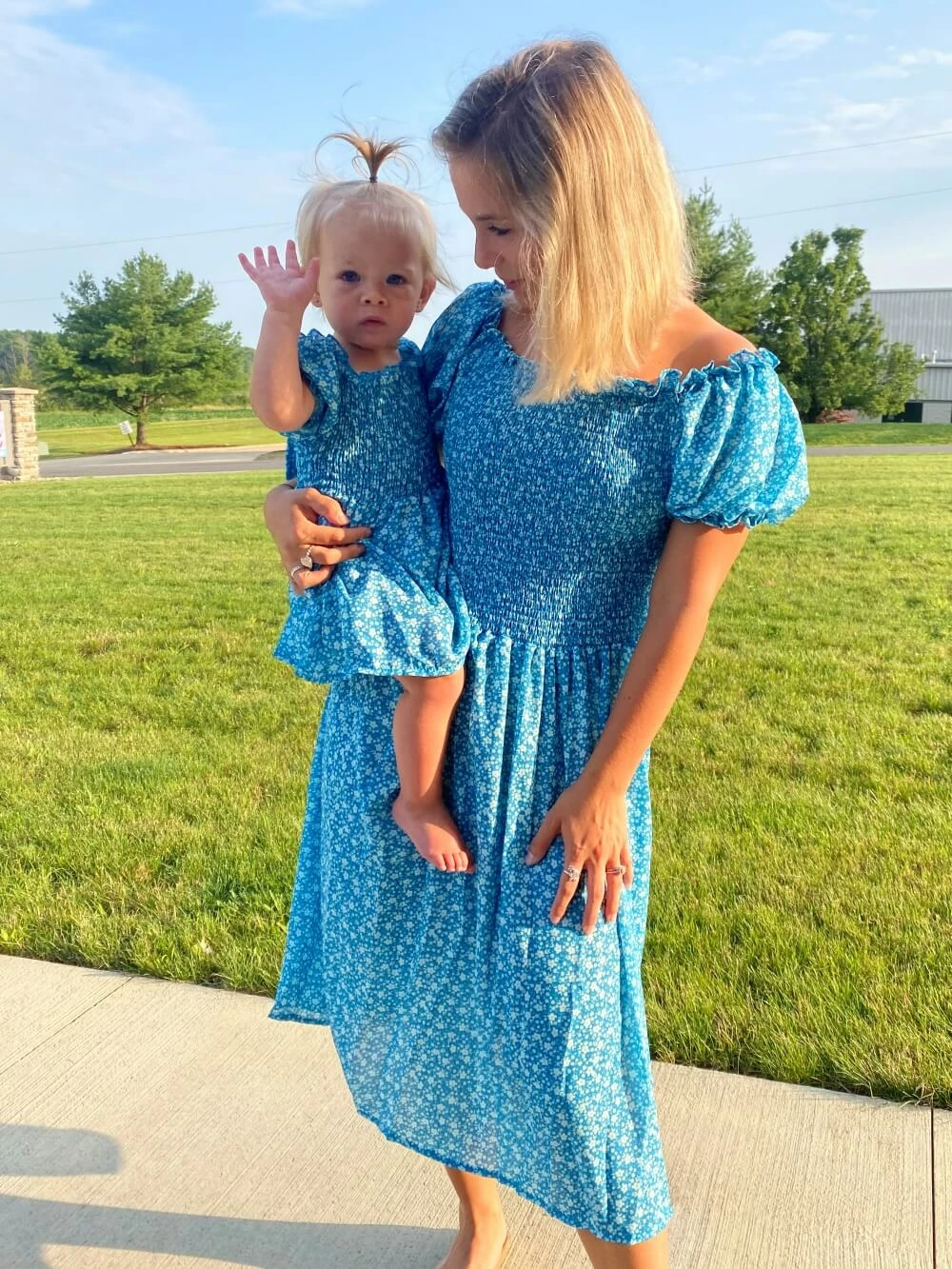 Sydney So Sweet Mom & Me Matching Mommy And Me - Blue Ditsy Floral Smocked Puff Sleeve Dress 1 Sydney So Sweet Mom & Me Matching Mommy And Me - Blue Ditsy Floral Smocked Puff Sleeve Dress