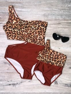 Sydney So Sweet Mommy & Me & Family Swim Mommy And Me Swimsuits - Wild One Brown Cheetah Cutout Matching One Piece