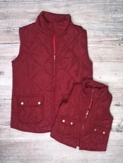 Sydney So Sweet Mommy And Me - Burgundy Quilted Puffer Matching Vest Mom & Me Matching
