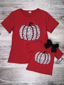 Sydney So Sweet Mommy And Me - Burnt Red Fall Cheetah Pumpkin Matching T-Shirt