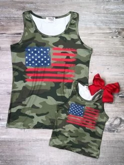 Sydney So Sweet Mommy And Me - Camo American Flag Matching Patriotic Tank Tops