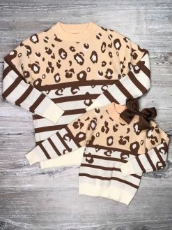 Sydney So Sweet Mom & Me Matching Mommy And Me - Cheetah Stripe Brown Pullover Matching Sweater