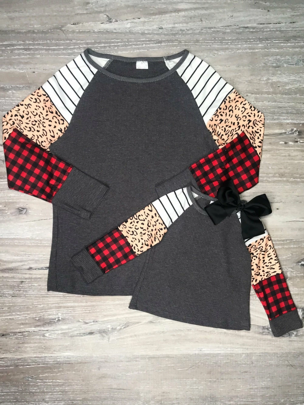 Sydney So Sweet Mom & Me Matching Mommy And Me - Cheetah Stripe Plaid Gray Thermal Waffle Knit Matching Top 1 Sydney So Sweet Mom & Me Matching Mommy And Me - Cheetah Stripe Plaid Gray Thermal Waffle Knit Matching Top