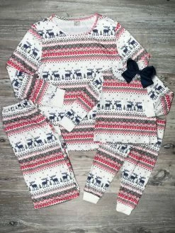 Sydney So Sweet Mommy And Me - Classic Fair Isle Deer Red Matching Pajamas Mom & Me Matching