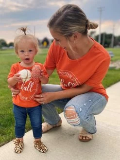 Sydney So Sweet Mom & Me Matching Mommy And Me - Fall Football Bonfires Pumpkin Spice Orange Matching T-Shirt