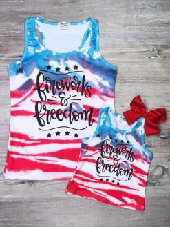 Sydney So Sweet New Arrivals Mommy And Me - Fireworks & Freedom Blue & Red Matching Patriotic Tank Tops