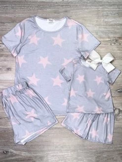 Sydney So Sweet Sales Store 5 Sydney So Sweet Mommy And Me - Gray & Pink Star Matching Lounge Sets