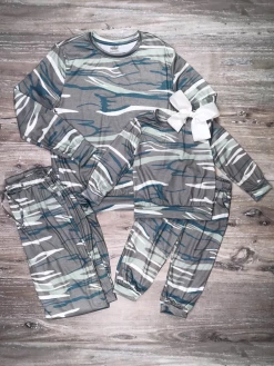 Sydney So Sweet Mom & Me Matching Mommy And Me - Green Camo Stripe Matching Loungewear Set