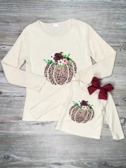 Sydney So Sweet Mommy And Me - Leopard Burgundy Floral Pumpkin Cream Thermal Matching Top