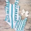 Sydney So Sweet Mommy And Me Swimsuit - Light Blue & White Stripe Ruffle Matching One Piece