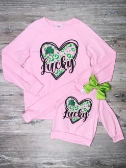 Sydney So Sweet Mommy And Me - Lucky Charm Pink Heart Matching St. Patrick's Day Tops Mom & Me Matching