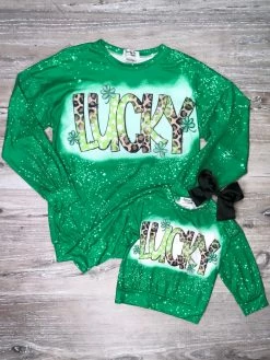 Sydney So Sweet Mommy And Me - Lucky Leopard Green Acid Wash Matching St. Patrick's Day Tops