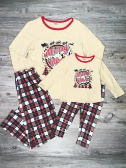 Sydney So Sweet Mommy And Me - Merry Vibes Tartan Plaid Matching Christmas Pajamas Mom & Me Matching