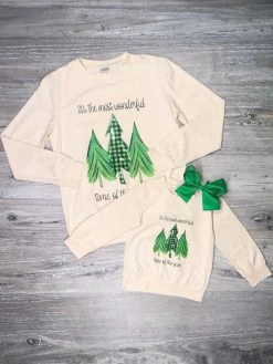 Sydney So Sweet Mommy And Me - Most Wonderful Time Pine Tree Cream Matching Top Mom & Me Matching